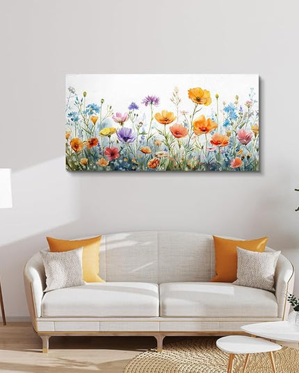 Wapluam Large Wall Decor For Living Room Wall Art For Bedroom Office Decoration Vintage Wildflower Canvas Prints Painting Flowers Pictures Artworks Ready To Hang Modern Aesthetic Room Home Decor