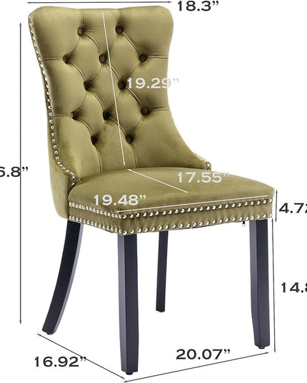 SoarFlash Velvet Dining Chair Set of 8, Upholstered Tufted Dining Room Chair with Nailhead Trim and Solid Wood Leg for Kitchen (Olive Green)