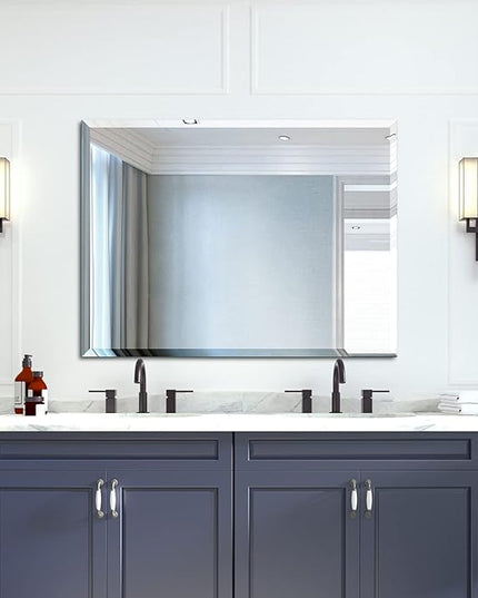 Mirrorons Beveled Mirror, Bathroom Mirrors for Wall 40" x 30", Frameless Rectangle Bathroom Mirror with Beveled Edge, Hangs Horizontally or Vertically, Upgraded Packing