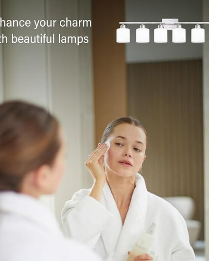 Brushed Nickel Vanity Light for Large Mirror, 6 Light Bathroom Lighting Fixtures Over Mirror with Milky White Frosted Glass Shades, 38 inch Bathroom Light for Mirrors, E26 Socket