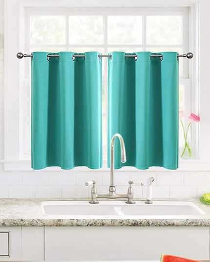 ChrisDowa Small Window Curtains for Kitchen and Bedroom - Grommet Short Thermal Insulated Room Darkening Curtains (2 Panels, Teal, 52 x 36 Inch)