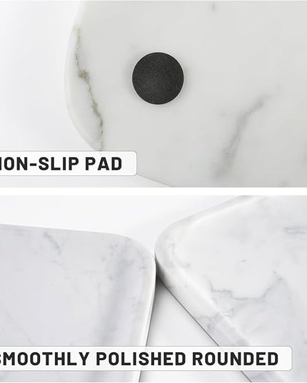 Statuario Marble Vanity Tray - Decorative Organizer for Bathroom Countertop, Dresser, Kitchen Sink