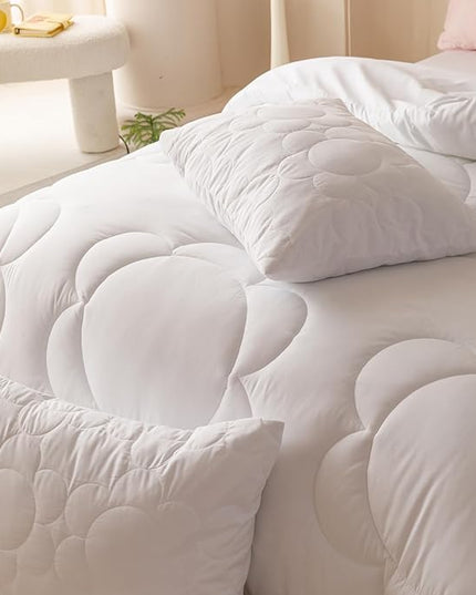 CLOTHKNOW White Queen Comforter Set 3Pcs Daisy Puff Pattern Bedding Comforter Sets Boho Queen Comforter Soft Floral Comforter with 2 x Pillow Cases