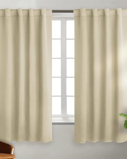 BGment Beige Room Darkening Curtains 63 inch Length - Rod Pocket and Back Tab Thermal Insulated Curtains for Bedroom/Living Room, 2 Panels Set, 38 x 63 Inch