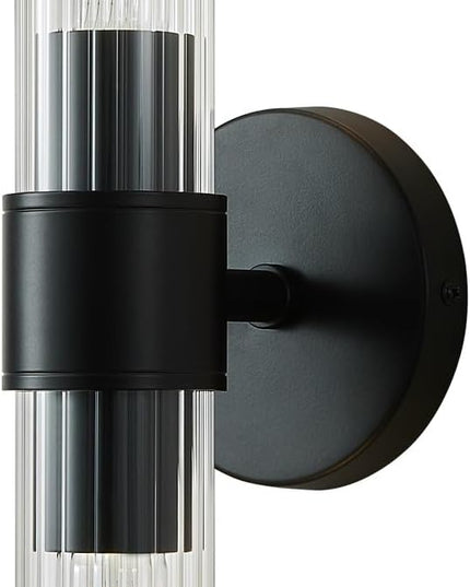 Bathroom Vanity Light Fixtures, Black Wall Sconces in Threaded Glass, Modern Wall Light for Bathroom Living Room Bedroom, Hallway - Bulb Not Included