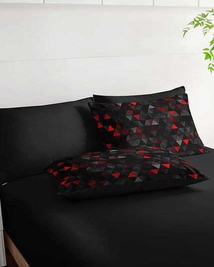 Geometric Red Black Triangle Full Size Comforter Set,Light Honeycomb Bedding Set 7 Piece in A Bag,Bed Sheet Set Geometry Decor,Microfiber Lightweight All Season