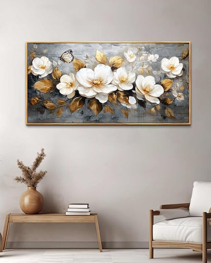 FUHAIHUA Wood Framed Canvas Wall Art For Living Room Large Wall Decor For Office Bedroom Decoration White Flower Pictures Farmhouse Painting Artwork Room Wall Mural Aesthetic Home Decor 30x60