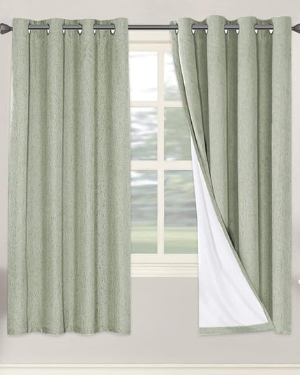 H.VERSAILTEX Linen Blackout Curtains 72 Inches Long 100% Absolutely Blackout Thermal Insulated Textured Linen Look Curtain Draperies Anti-Rust Grommet, Energy Saving with White Liner, 2 Panels, Sage