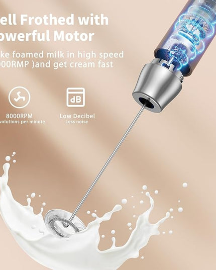 Maestri House Rechargeable Milk Frother with Stand, LunaFro Handheld Electric Foam Maker Waterproof Detachable Stainless Steel Whisk Drink Mixer Foamer for Lattes, Cappuccino