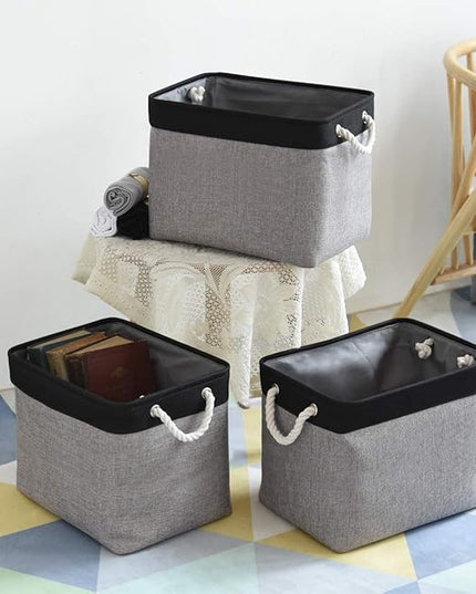 TheWarmHome Storage Basket for Organizing - 16x12x12 inch Cube Storage bin 3 Pack Fabric Storage Cubes, Collapsible Storage Box for Organizer Cloth Gift Toy Closet (Black & Grey)