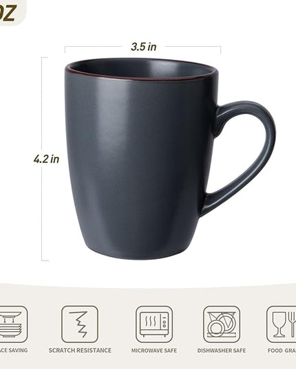 famiware Venus Coffee Mugs for 4, 12 oz Mug Set, Dringking Cup with Handle for Coffee, Tea, Cocoa, Milk, Charcoal