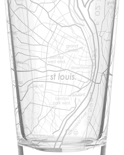 Well Told Engraved St. Louis Missouri Map Pint Glass, Etched Beer Gift (16 oz, Clear) City Map Pint, Custom City Glassware, Gifts For Beer Lovers