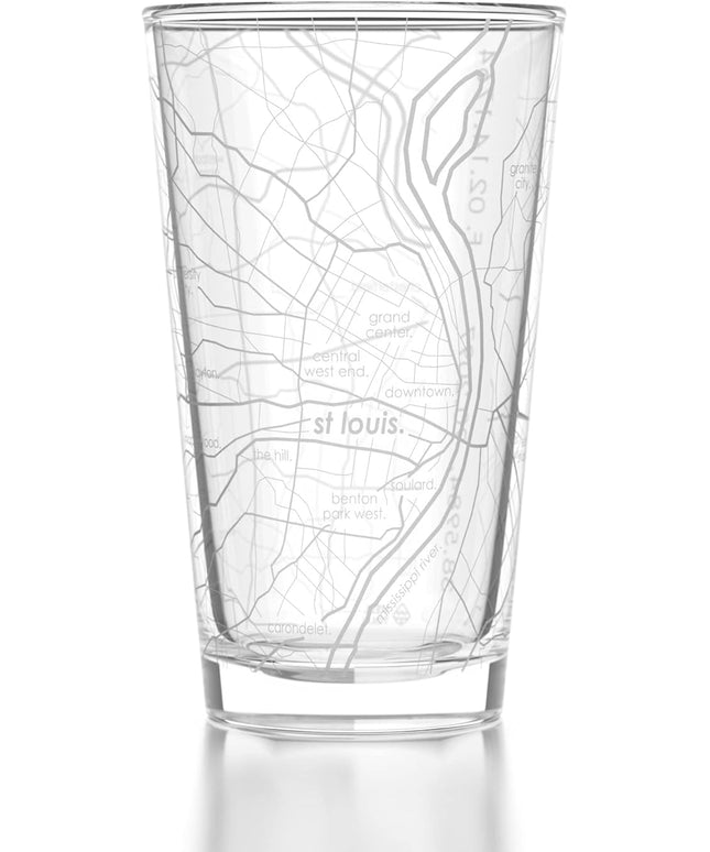 Well Told Engraved St. Louis Missouri Map Pint Glass, Etched Beer Gift (16 oz, Clear) City Map Pint, Custom City Glassware, Gifts For Beer Lovers