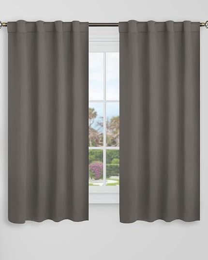 BGment 48 Inch Length Blackout Curtains - 38 x 48 inch Curtains Rod Pocket and Back Tab Thermal Insulated Room Darkening Curtains for Kitchen/Cafe Room, 2 Window Panels, Grey