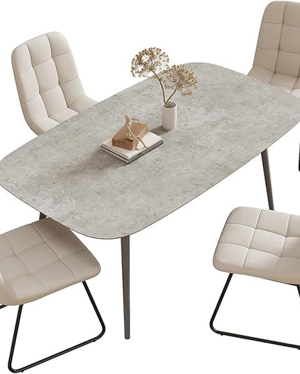 55.1'' Dining Table Set for 4,Modern Wood Dining Table,Leather Dining Chairs 4,Table and Chairs Set of 4,Ideal for Kitchen Dining Room (Gray Table + 4 U-Shaped White Chairs, 55.1")
