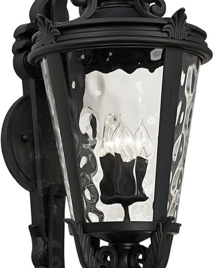 John Timberland Marseille Vintage Large Outdoor Wall Light Fixture Textured Black Scroll 36" Clear Hammered Glass for Exterior House Porch Patio Outside Deck Garage Yard Front Door Garden Home