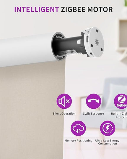 Astomi Motorized Blinds with Remote - Blackout Smart Roller Shades Compatible with Alexa & Goggle Home, Solar Rechargeable, Custom Size 22" - 100" for Indoor Window, Linen