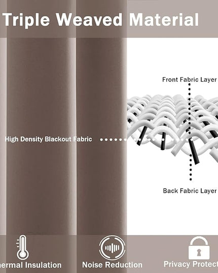 JIUZHEN Tan Blackout Curtains with Tiebacks - Thermal Insulated, Light Blocking and Noise Reducing Grommet Curtains for Bedroom and Living Room, Set of 2 Window Curtain Panels, 60 x 63 Inch Length