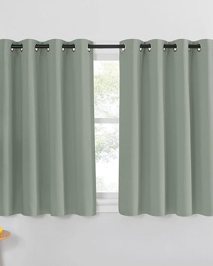 NICETOWN Blackout Kitchen Curtain 54 inches Long - Grommet Thermal Insulated Solid Window Treatment Light Blocking for Kids Room/Bedroom (Sage Green, W52 x L54, 1 Panel)