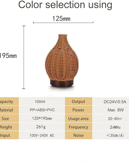 Boho Essential Oil Diffuser for Home Rattan Weaving with Remote Control, 100mL 7 Changing Color Lights Ultrasonic Aroma Humidifier, Noiseless Auto-Off Sleep Mode for Bedroom Office Workout