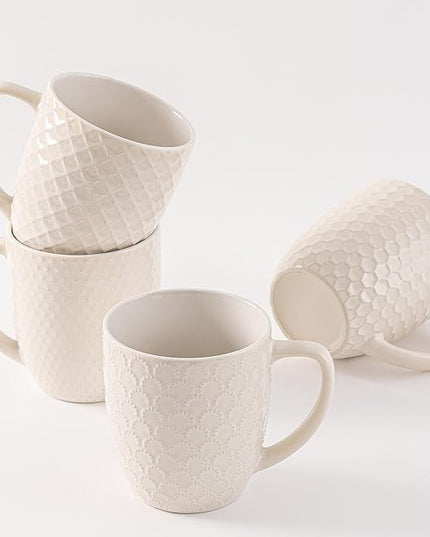 16 oz Coffee Mugs Set of 4, Porcelain Coffee Cups Ceramic, Farmhouse Mug with Handle