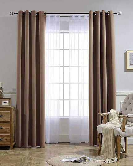 NICETOWN Light Reducing Grommet Curtains - (W52 x L120, Cappuccino, 2 Pieces) Tripe Woven Textured Soft Curtain Panels for Living Room Large Window Drapes