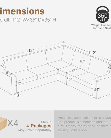 ABCASA 112" L Shaped Sectional Sofa with Detachable Sofa Cover, Reversible Sectional Modular Couch for Living Room, Linen Fabric Corner Couch with 7 Seats, Grey