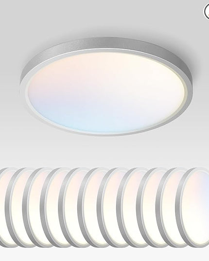 ASD LED 9" Round Flush Mount Ceiling Light Fixture, Low Profile Surface Lighting | 5CCT, Dimmable, Ultra-Thin, ETL Listed | 18W 1660LM 2700-6000K 120V | Kitchen, Hallway Lamp | Nickel, 12 Pack