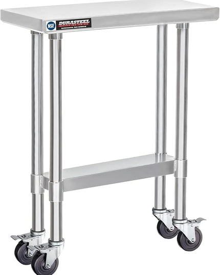 DuraSteel 30x12 NSF Stainless Steel Cart Work Table - Heavy Duty Rolling Food Prep Table - Metal Utility Cart on Wheels Caster, Grill Stand Microwave Outdoor Kitchen Tables Countertop Island Top Vevor