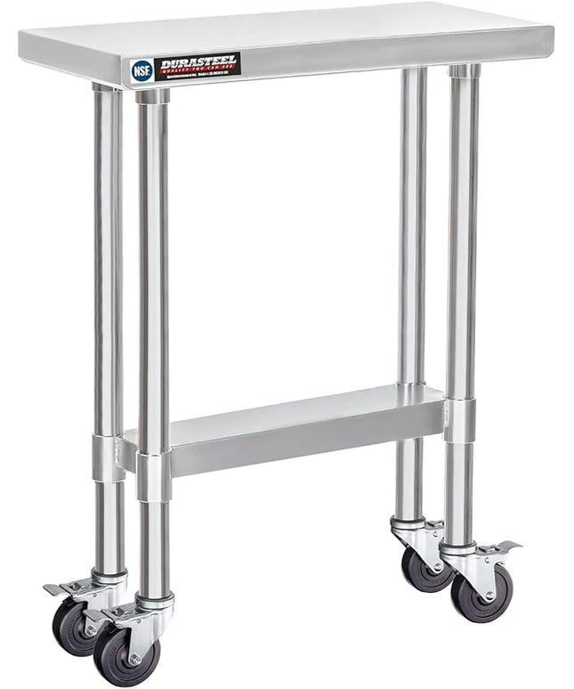 DuraSteel 30x12 NSF Stainless Steel Cart Work Table - Heavy Duty Rolling Food Prep Table - Metal Utility Cart on Wheels Caster, Grill Stand Microwave Outdoor Kitchen Tables Countertop Island Top Vevor