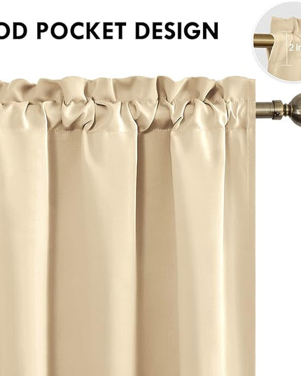 DWCN Beige Blackout Curtains for Bedroom – Rod Pocket Thermal Insulated Energy Saving Drapes for Living Room and Bedroom, W 38 x L 54 Inch, 2 Panels
