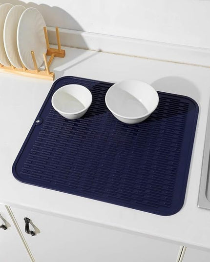 Silicone Dish Drying Mat for Multiple Usage,Easy clean,Eco-friendly,Heat-resistant Silicone Mat for Kitchen Counter or Sink,Refrigerator or Drawer Liner Navy Blue XL 18 inches x 16 inches
