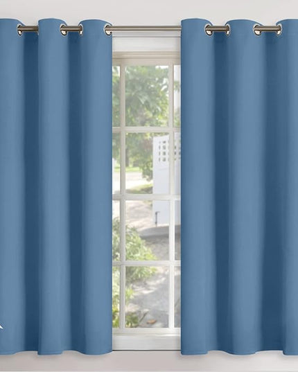YoungsTex Short Blackout Curtains 48 Inches Length for Living Room - Thermal Insulated Drapes with Grommet Room Darkening for Bedroom, 2 Panels, 42 x 48 Inch, Denim Blue