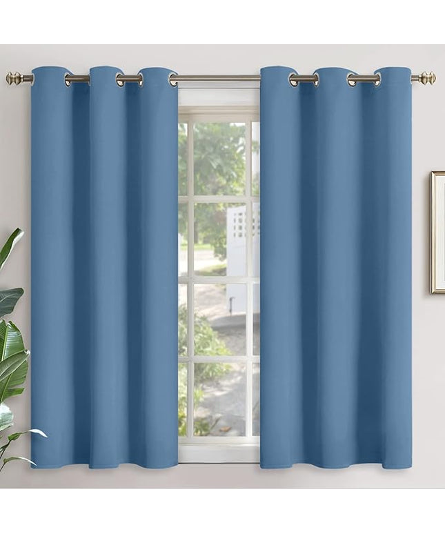 YoungsTex Denim Blue Blackout Curtains 54 Inch Length for Bedroom - Short Thermal Insulated Window Drapes with Grommet Room Darkening Privacy for Bathroom Living Room, 2 Panels, 42 x 54 Inch