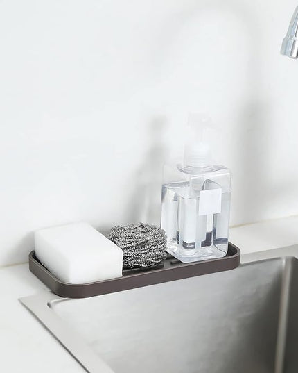 Silicone Kitchen Sink Organizer Tray for Multiple Usage,Eco-Friendly Sponges Holder for Kitchen Bathroom Counter or Sink,Dish Soap Dispenser,Scrubber,Bottle,Cup (Coffee, 10"×5.3")