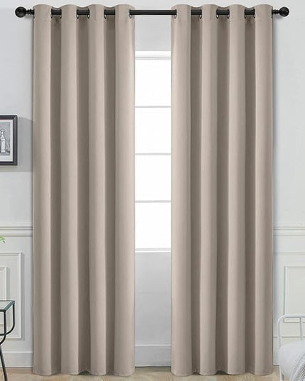 Yakamok Room Darkening Blackout Curtains Thermal Insulated Grommet Curtain Panels for Bedroom, 52W x 96L, Natural, 2 Panels
