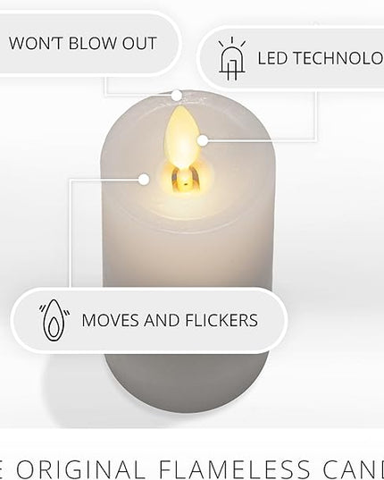 Luminara Classic Slim Flameless LED Candle, White 2" x 7.9", Battery Operated Moving Flame Pillar w/Timer, Safe Realistic Wax Candle, Home Decor
