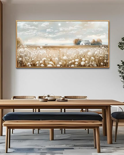 ERQINHUA Large Wall Decor Canvas Painting Wall Art For Living Room Decor White Flowers Landscape Painting Wood Frame DecorPrint Artwork For Dining Room Bedroom Bathroom Kitchen Home Decor 24x48 In