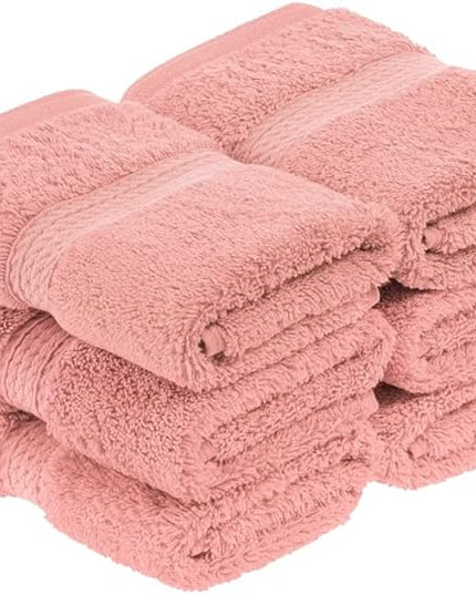 Superior Egyptian Cotton Pile Face Towel/Washcloth Set of 6, Ultra Soft Luxury Towels, Thick Plush Essentials, Absorbent Heavyweight, Guest Bath, Hotel, Spa, Home Bathroom, Shower Basics, Tea Rose
