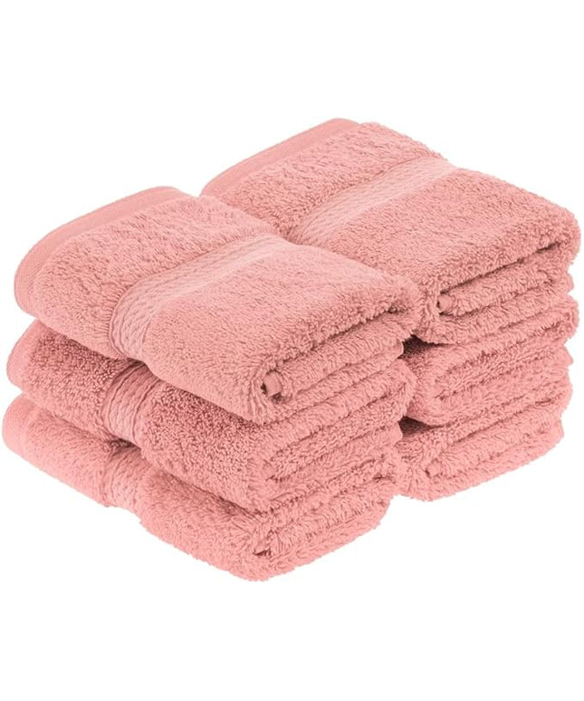 Superior Egyptian Cotton Pile Face Towel/Washcloth Set of 6, Ultra Soft Luxury Towels, Thick Plush Essentials, Absorbent Heavyweight, Guest Bath, Hotel, Spa, Home Bathroom, Shower Basics, Tea Rose