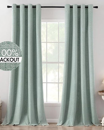 MIULEE Linen Texture Curtains for Bedroom Solid 100% Blackout Thermal Insulated Seafoam Green Curtains Grommet Room Darkening Curtains/Draperies for Living Room Nursery 52x120 Inch (2 Panels)