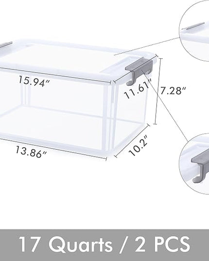 Citylife 17 QT Plastic Storage Bins with Latching Lids Stackable Storage Containers for Organizing Large Clear Storage Box for Garage, Closet, Classroom, Kitchen, 2 Packs