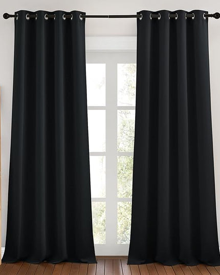NICETOWN Patio Blackout Curtain Panels - Thermal Insulated Grommet Blackout Drapes Light Blinds Room Darkening Window Treatments for Villa/Cottage (2 Panels, W46 x L90, Black)