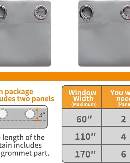 YoungsTex 100% Blackout Curtains Thermal Insulated Grommet Top Total Blackout Window Curtains for Bedroom with Black Back, 2 Panels, Light Grey, 42 x 72 Inch