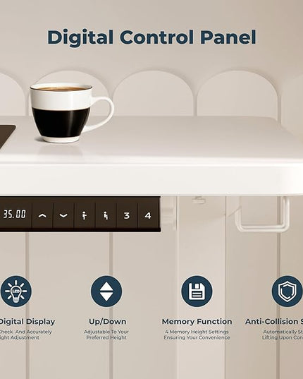 Adjustable Stand Up Desk with Memory Preset, Standing Desks 40 x 24 Inch Electric Home Office Desk Computer Workstation, Splice White Top + White Frame