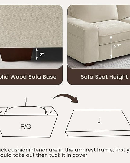 PARKOL 99" L-Shaped Sectional Couch with Storage, Sofa with Reversible Chaise, USB Type-C Charging, Chenille Fabric, Removable Cushion Covers, for Small Space, Apartment, Living Room, Beige