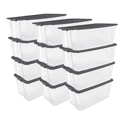 Sterilite 12-Pack Modular Stacker Box, Durable Clear Plastic Storage Bins with Latching Lids, 200 Quart - Stackable Organizing Container Boxes for Closet, Bathroom, and Office