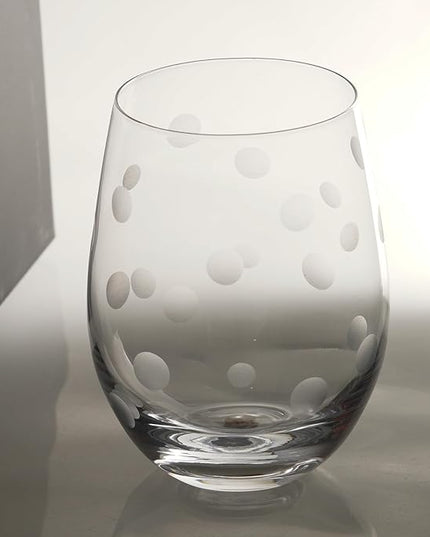 Etched Stemless Wine Glasses for Red or White Wine (Set of 2), 18-Ounces, Large Wine Glasses for Cabernet, Pinot Noir, Burgundy, Bordeaux (Lines+Dots)