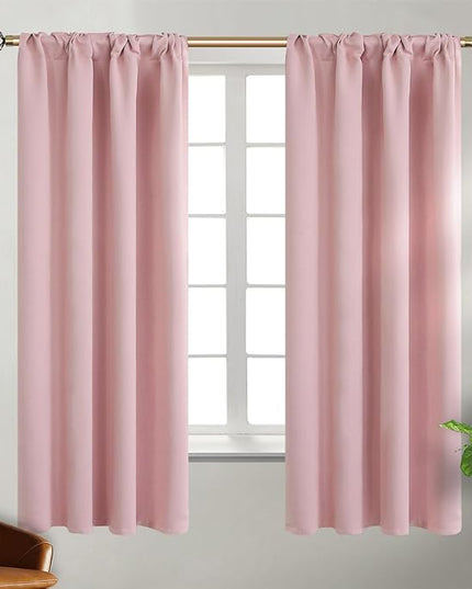 BGment Pink Curtains 63 inch for Bedroom - Rod Pocket and Back Tab Blackout Curtains Thermal Insulated Room Darkening Curtains for Living Room, 2 Window Curtain Panels (38 x 63 Inch, Pink)