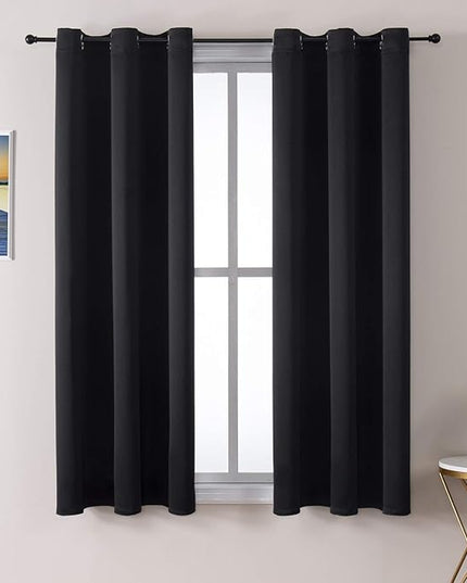 ChrisDowa Grommet Blackout Curtains for Bedroom and Living Room - 2 Panels Set Thermal Insulated Room Darkening Curtains (Black, 38W x 45L)